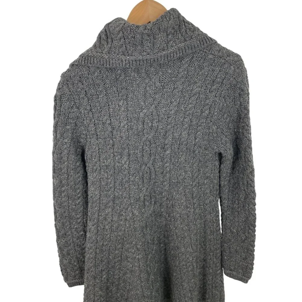 Irish Crafts Gray Cable Knit Long Button Up Cardigan Sweater Womens Size Small - Picture 7 of 9